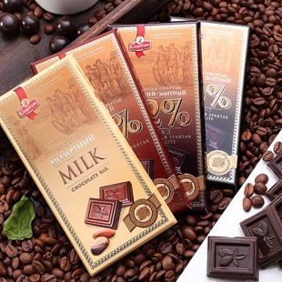 俄罗斯进口纯黑巧克力56-90%纯可可脂斯巴达克经典黑巧超苦90克