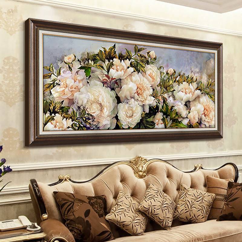 美式客厅装饰画牡丹花壁画卧室床头画花开富贵欧式沙发背景墙挂画图片