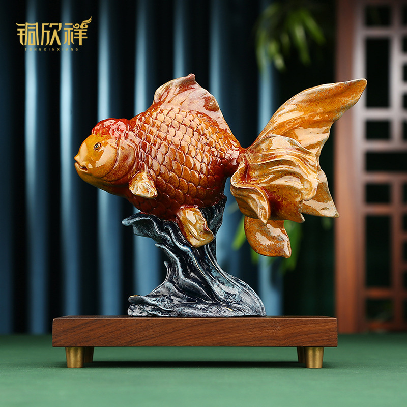 铜欣祥彩铜金鱼轻奢年年有余家居办公室商务礼品摆件桌面装饰品
