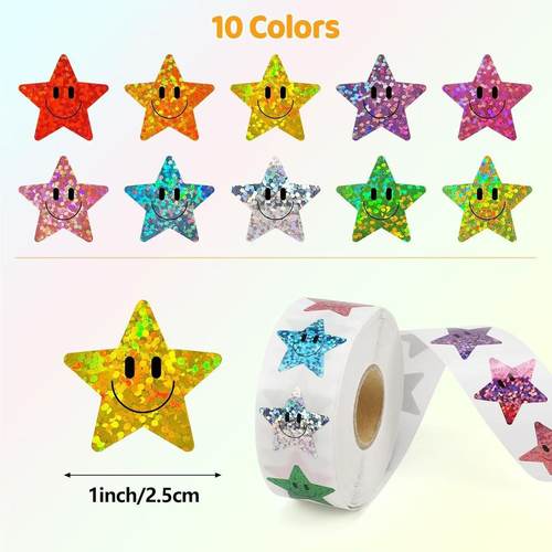 彩色五角星圆形表情笑脸贴纸