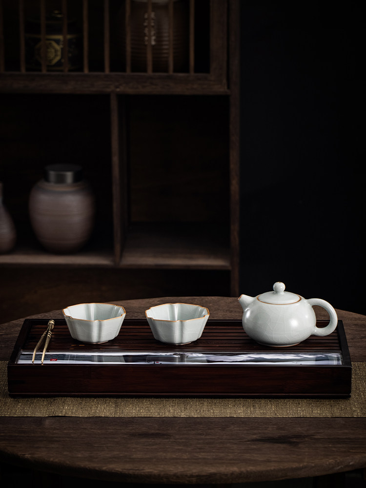 台湾丰子汝窑【西施壶茶具】一壶两杯天青汝瓷西施壶功夫茶具
