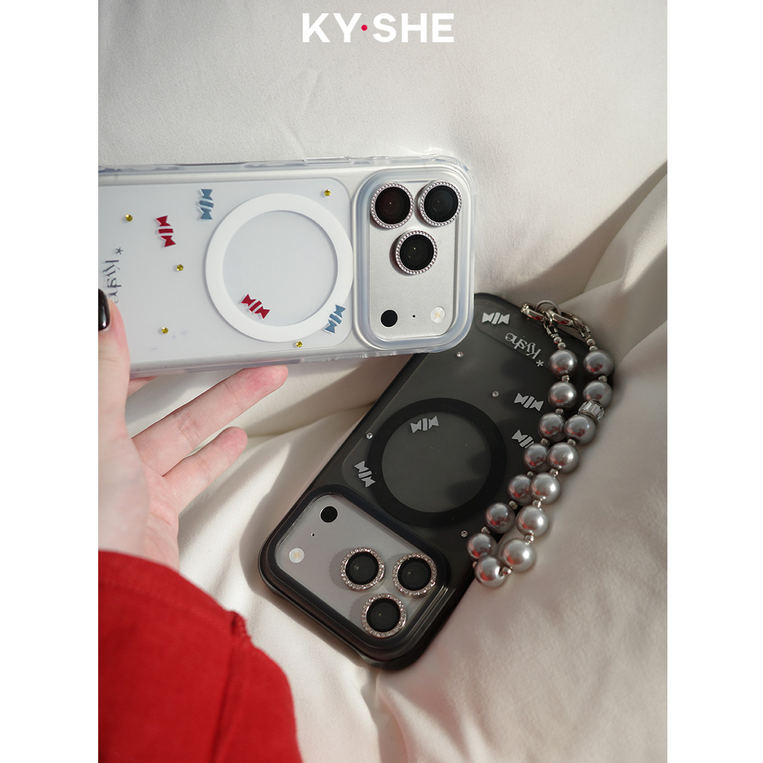 KYSHE《candy mood》2026新款鎏金闪钻大视窗磁吸手机壳适用iPhone18/17promax简约设计感透明黑边防摔保护套