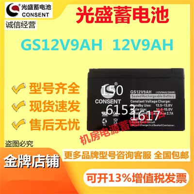 光盛蓄电池GS12V9AH 12V9AH机房直流屏消防应急电源通讯免维护UPS
