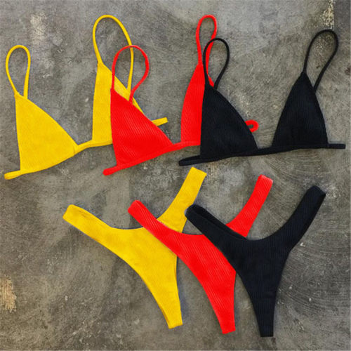 Beach Solid Color Swimming Bikini Set海滩纯色泳比基尼套装