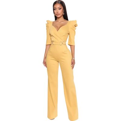 Lace up high waisted elegant jumpsuit纯色系带高腰优雅连身裤