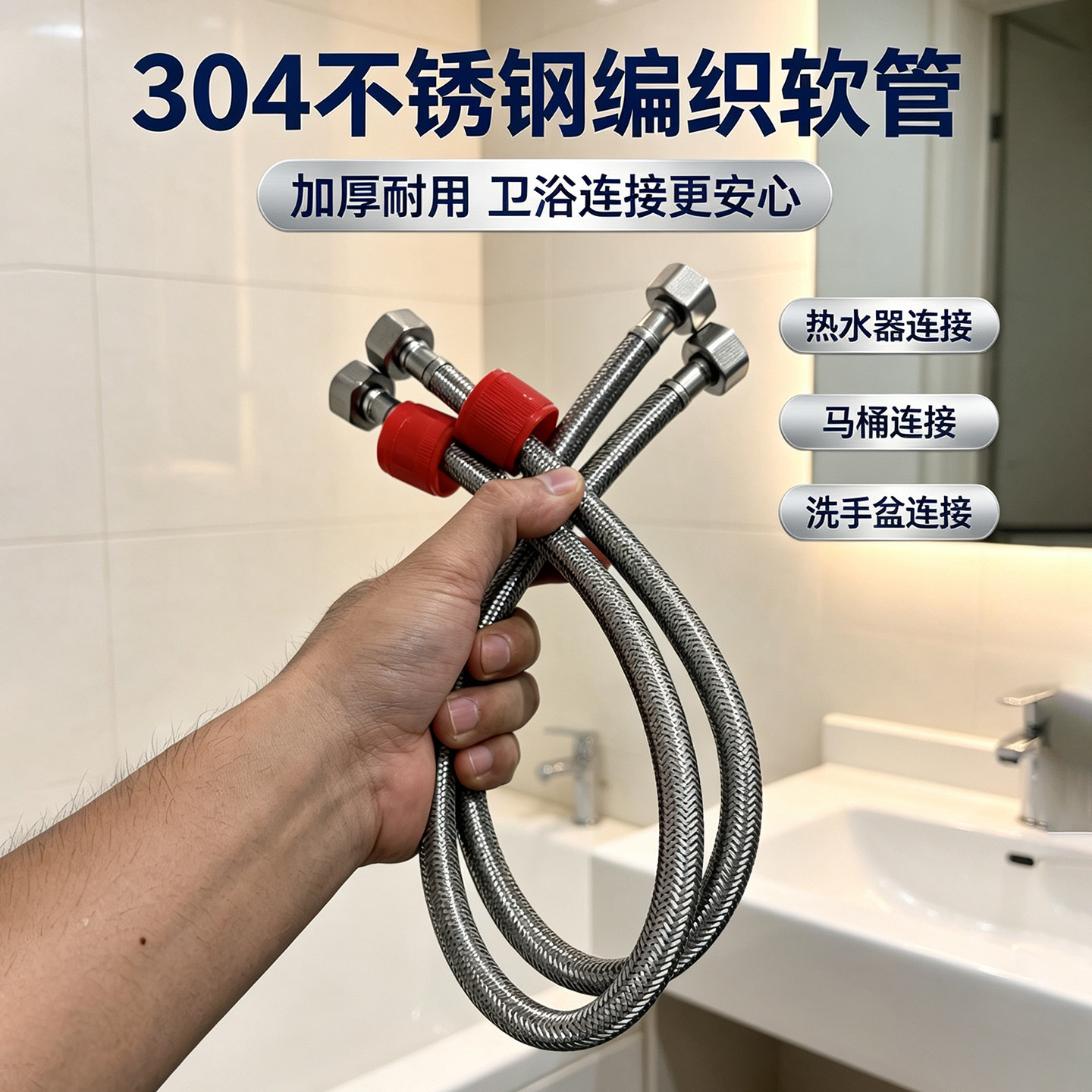 304不锈钢高压进水软管4分口家用