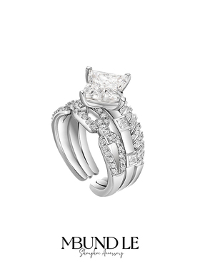 摩邦珠宝不落星光-百合切白锆石链条戒指时尚轻奢新款节日礼物