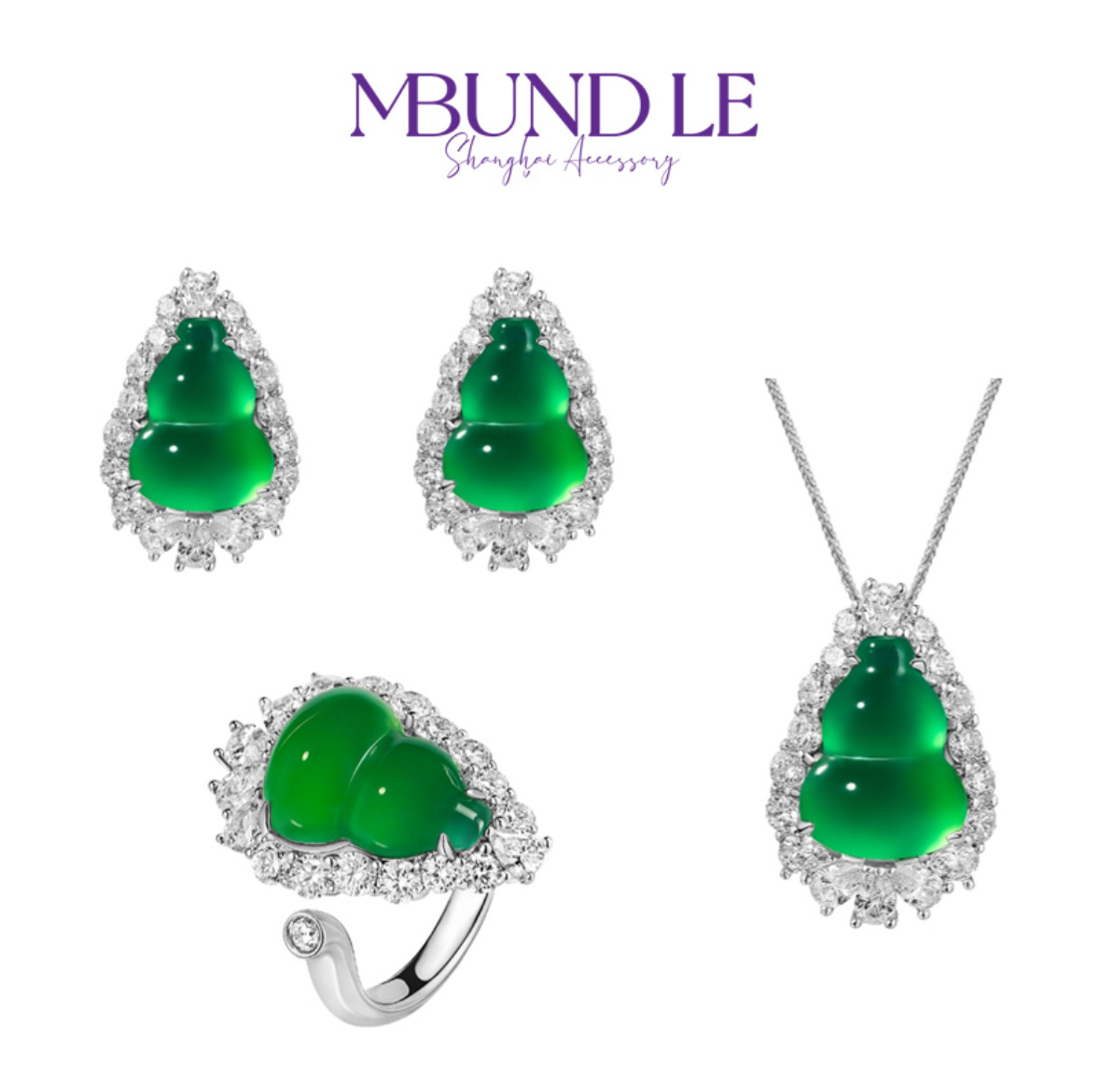 摩邦珠宝福翠影-绿色葫芦耳环项链戒指女款轻奢时尚简约百搭国风