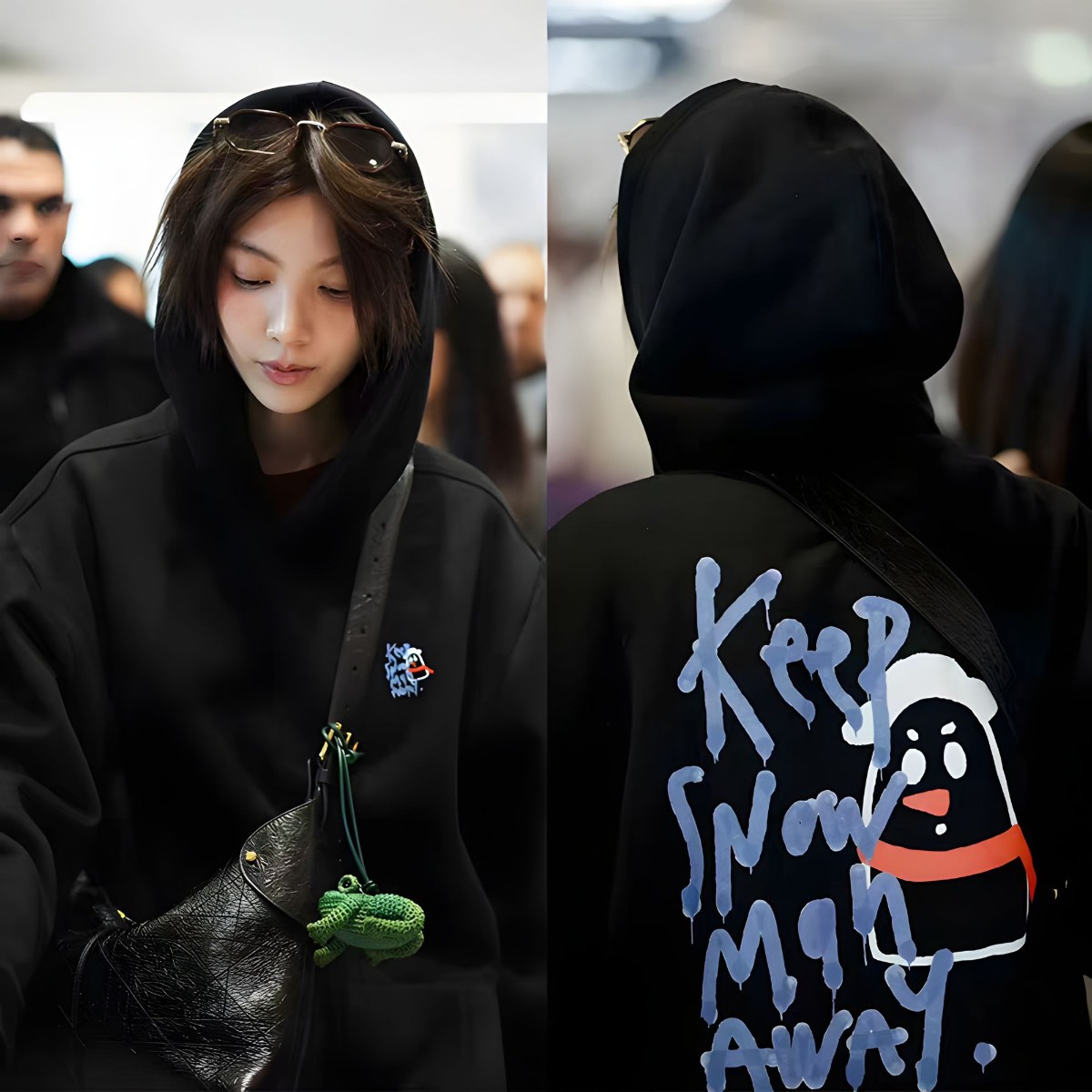 泰剧lingorm邝玲玲同款涂鸦雪人字母卫衣2025秋冬学院风潮连帽