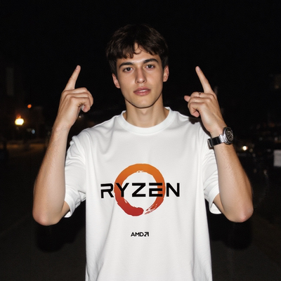 AMD RYZEN 锐龙线程撕裂者夏季宽松纯棉圆领短袖T恤极客上衣半袖