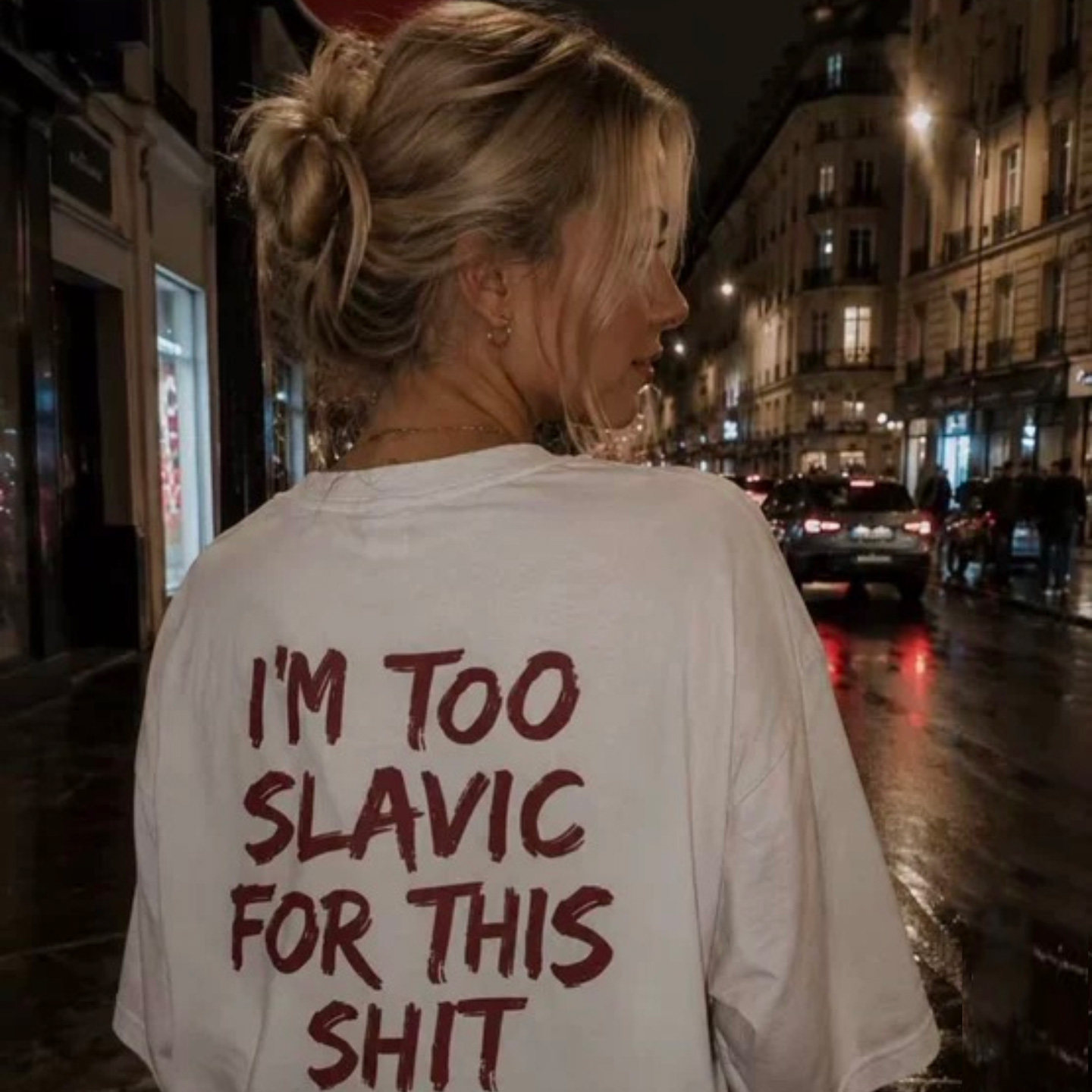I'M TOO SLAVIC FOR THIS SHIT印花短袖t恤女夏宽松纯棉体恤上衣