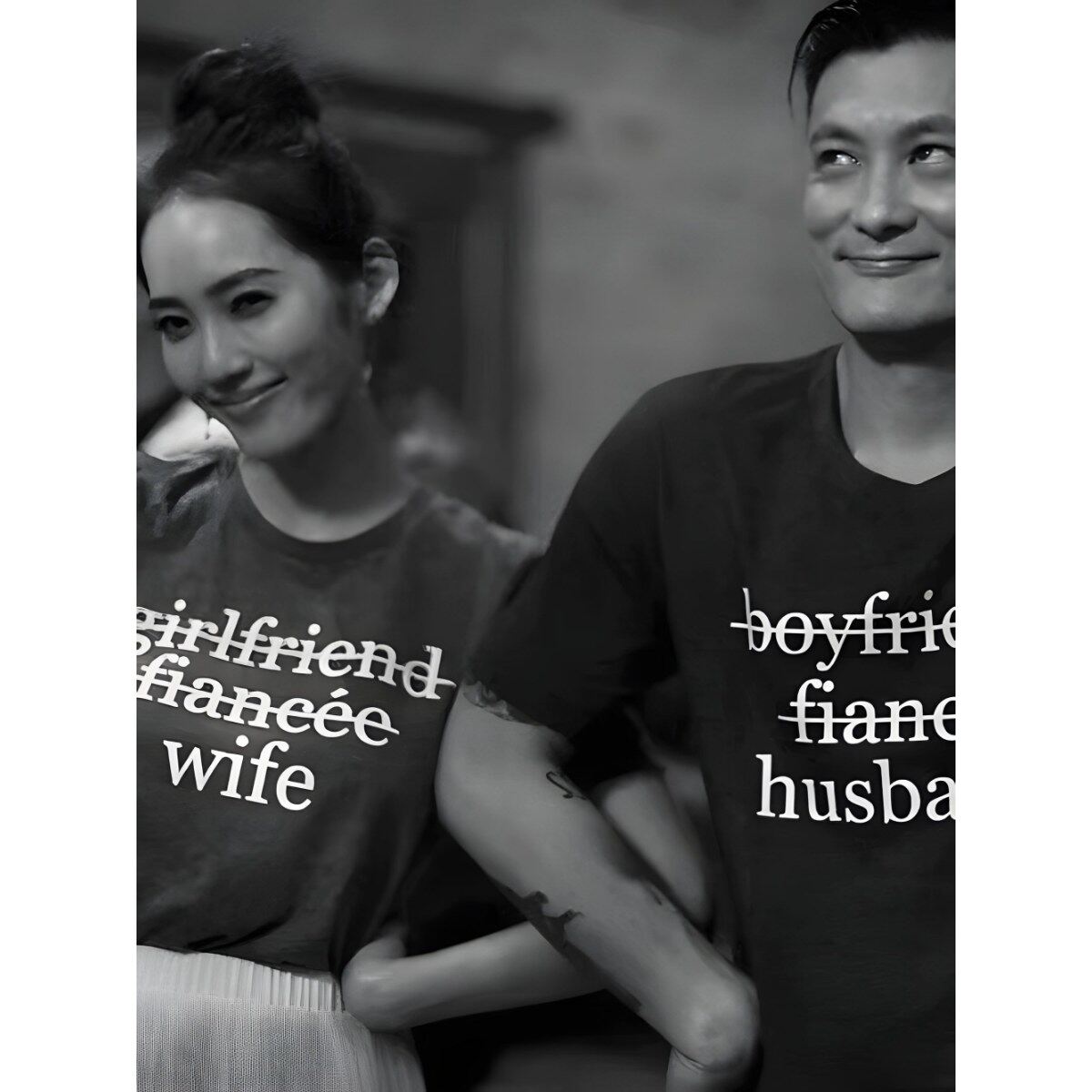 wife&husband 妻子和丈夫结婚短袖T恤婚礼夫妻情侣装半袖纯棉