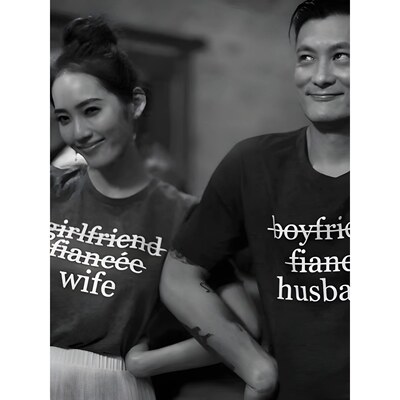 wife&husband 妻子和丈夫结婚短袖T恤婚礼夫妻情侣装半袖纯棉