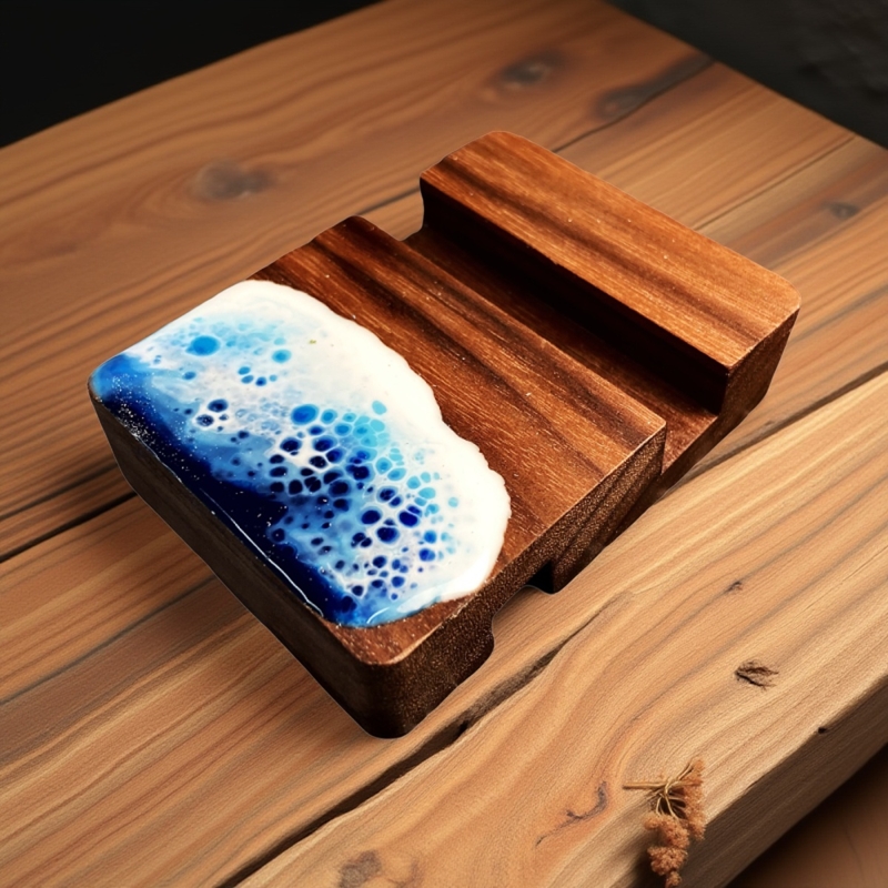 手工流体画实木手机支架摆件