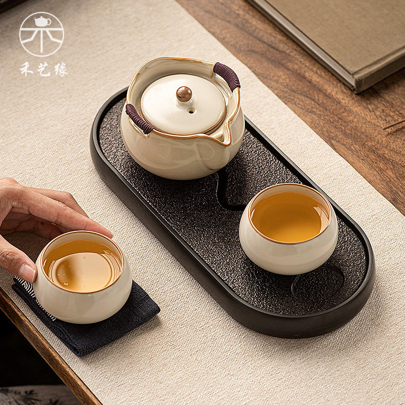 汝窑功夫茶具工位一人饮手抓壶开片陶瓷一壶二杯泡茶壶喝茶杯套装