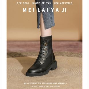 真皮厚底弹力瘦瘦靴内增高马丁靴女英伦风甜酷短靴春秋单靴子黑色