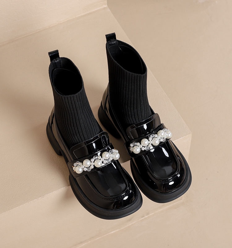 真皮厚底马丁靴女2025新款秋冬瘦瘦靴内增高袜靴乐福鞋小码33短靴