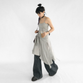 innomoood 吊带工字背爱心logo基础连衣裙系带腰带伞裙显瘦长裙女