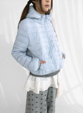 innomoood“tears star”星星泪滴排骨羽绒短外套连帽90新标轻量