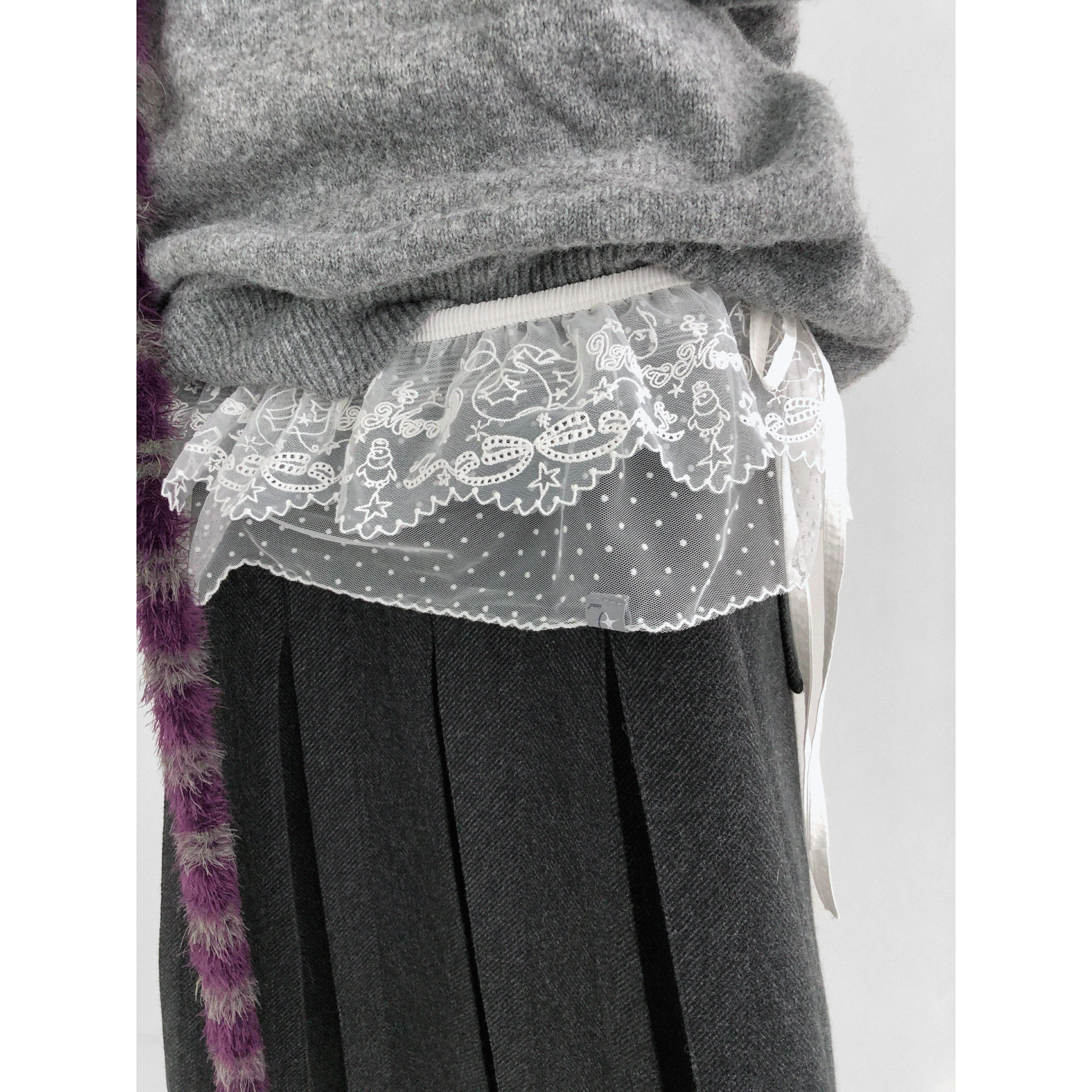 innomoood 协奏曲原创企鹅苹果刺绣网纱双层波点屁帘系带百搭蕾丝