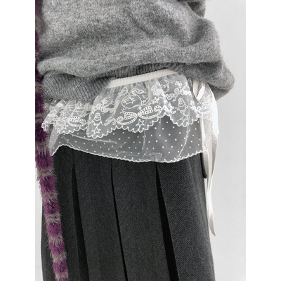 innomoood 协奏曲原创企鹅苹果刺绣网纱双层波点屁帘系带百搭蕾丝