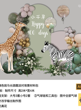 森系绿色灰色斑马长颈鹿森系生日派对kt板气球底座支架材料包2540