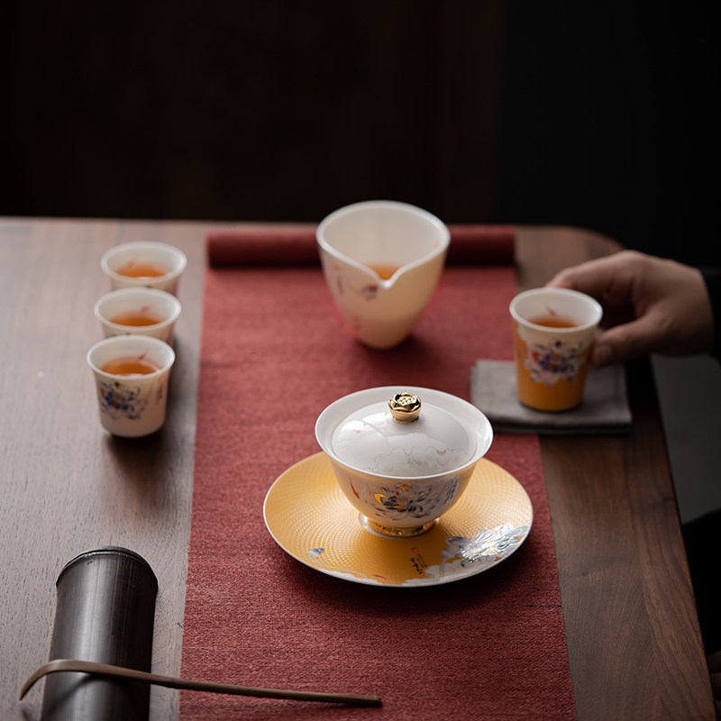 渡景山房 白瓷轻奢高端功夫茶茶具套装家用高档办公室喝茶礼盒装