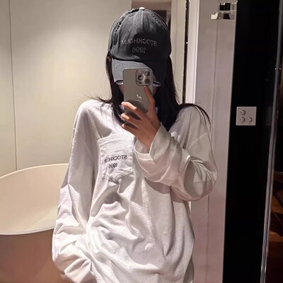 首尔限定~1996长袖薄T恤女宽松韩版慵懒风2026新款独特好看的上衣