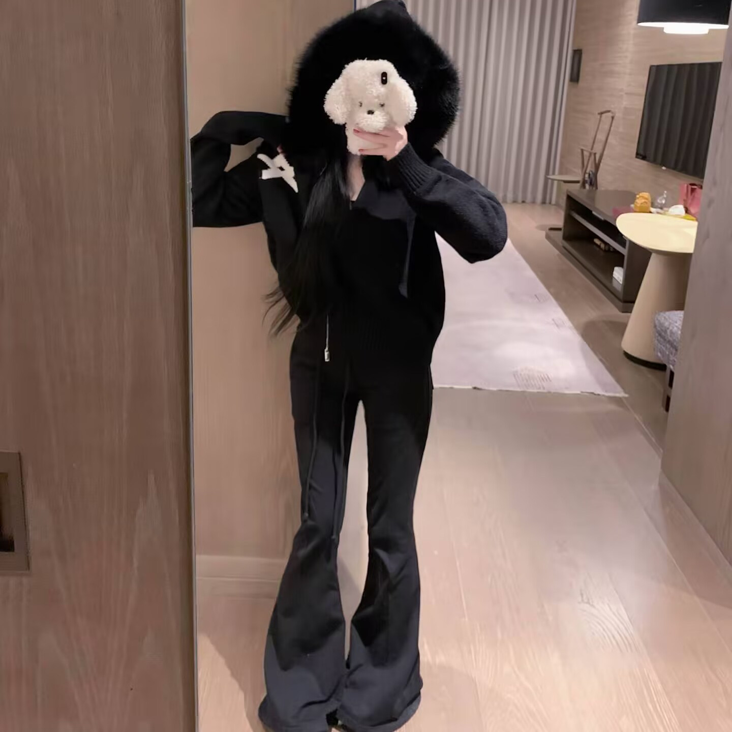 专柜~黑色毛衣外套2025新款