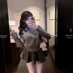 韩国限定~TB小狗毛衣女2026新款收腰短款炸街独特漂亮针织衫上衣