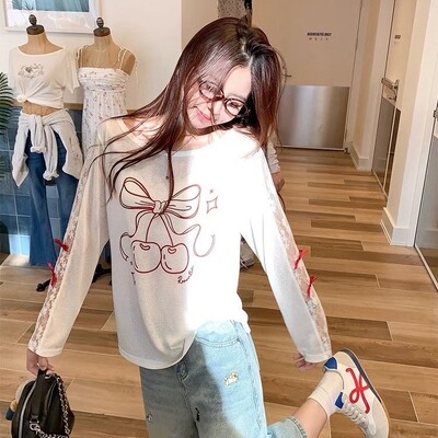 蕾丝拼接长袖防晒罩衫女