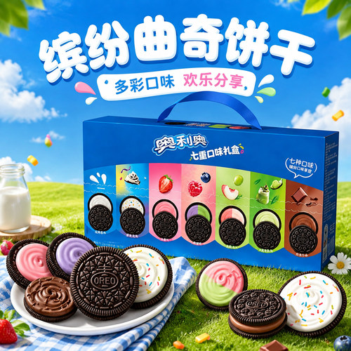 【奥利奥缤纷曲奇饼干七重口味礼盒】零食多彩口味欢乐分享适合全