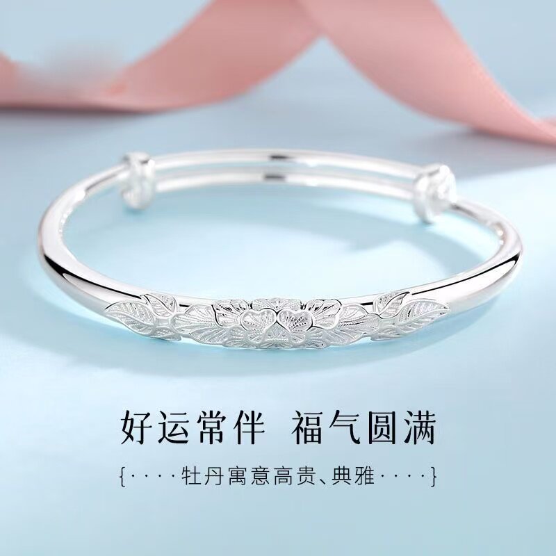 999纯银手镯时尚简约款实心足银饰手镯