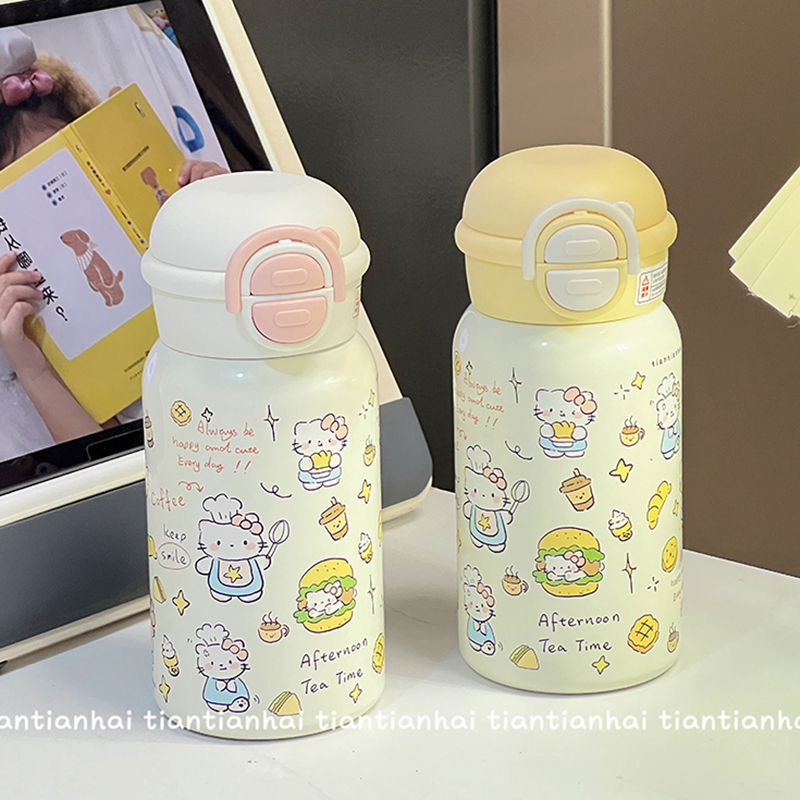 kt猫保温杯女生高颜值2025新款学生礼物儿童双饮杯子可爱吸管水杯