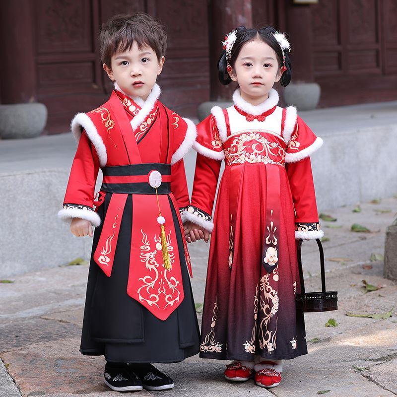 儿童拜年服冬季女童汉服古装新年衣服男童唐装周岁过年服演出服冬