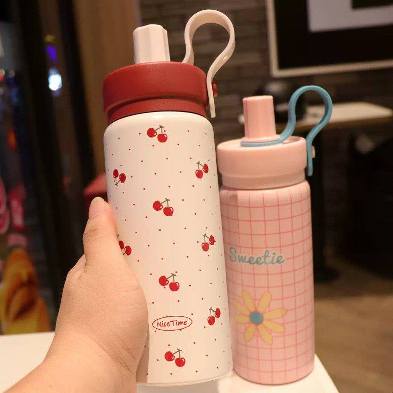 樱桃保温杯女生高颜值ins小众吸管水杯便携不锈钢随手儿童大容量