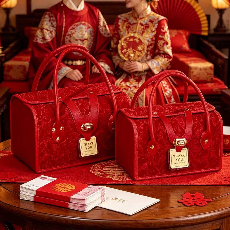 结婚高档礼金箱订婚提亲聘礼箱装现金红包10万彩礼钱箱子绸缎礼盒