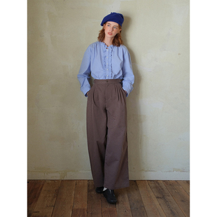 women stars birds[classic]日系休闲水洗棉感高腰阔腿长裤香蕉裤