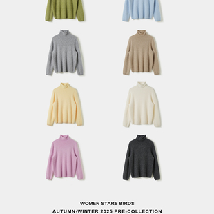 温暖蓬松拉毛软糯感羊毛羊绒混纺套头针织毛衣 birds women stars