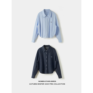 衬衫 women 汉麻牛仔刺绣纯色廓形感长袖 birds stars