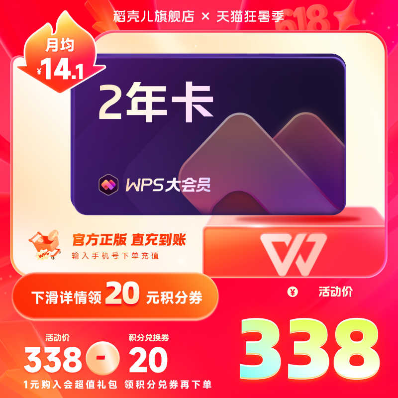 WPS大会员2年744天 AI润写pdf转word排版官方正版