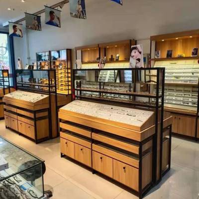 快时尚烤漆眼镜店展示柜生态板高柜玻璃中岛柜台陈列货架眼镜柜