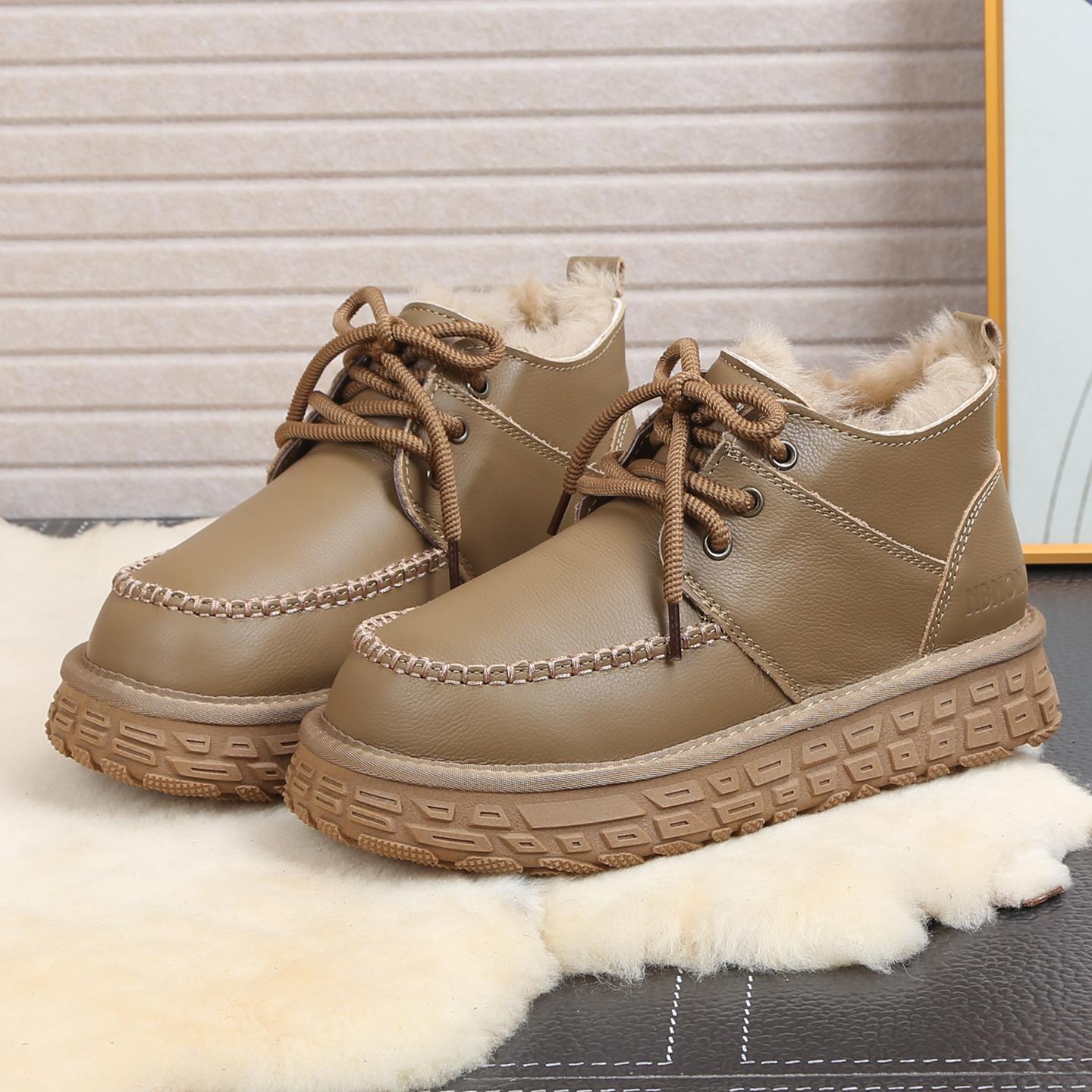 内里纯羊毛！头层牛皮厚底雪地靴