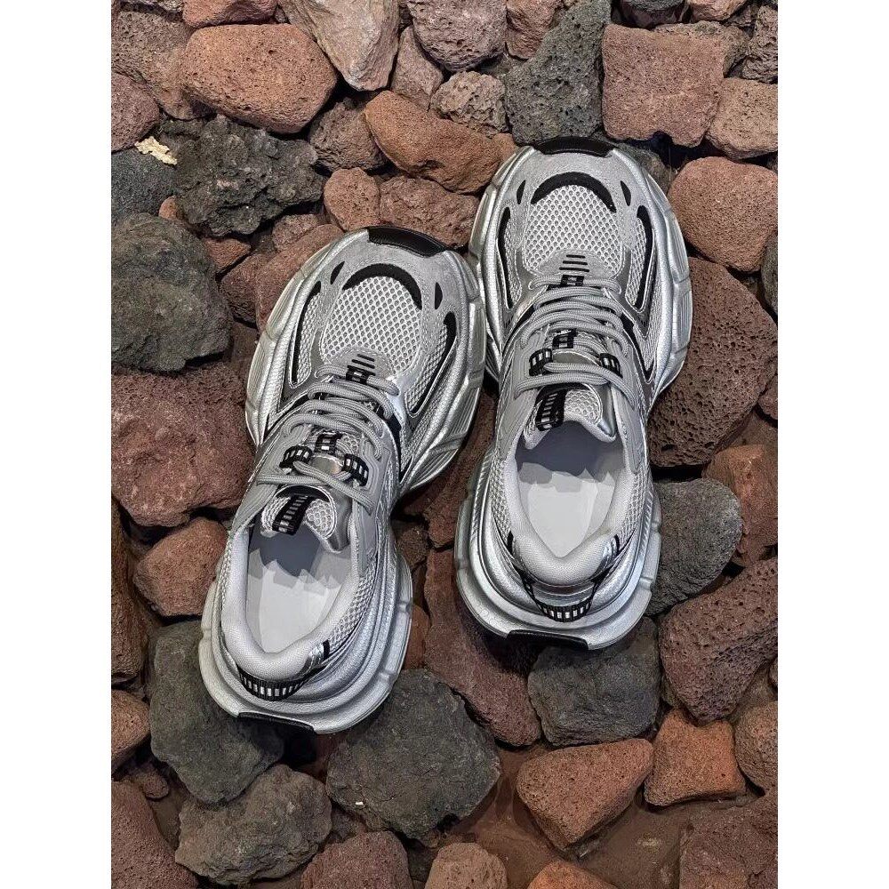 夏季巴黎老爹鞋女2025春秋新款百搭真皮厚底单网透气休闲运动鞋潮