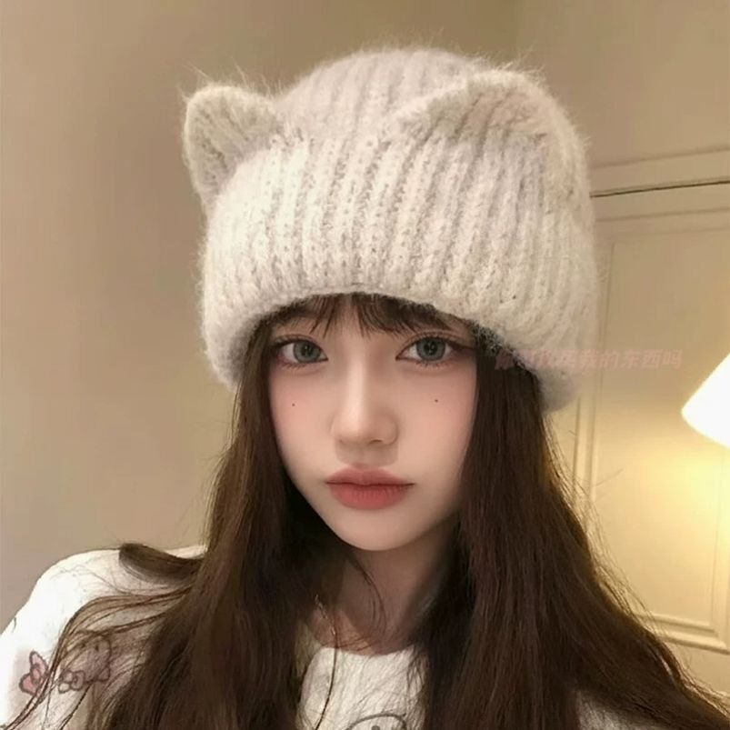 超萌可爱猫咪立耳毛线帽子女2026秋冬保暖针织帽显脸小堆堆帽冷帽