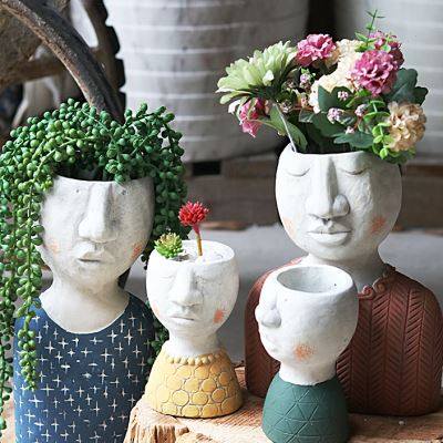 欧式创意人像花瓶诗人之家人物花盆雕塑花器干花花瓶阳台花园装饰