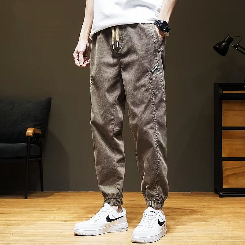 美式重磅复古牛仔裤束脚工装裤子