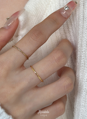 你好克拉/光面切花戒指14K包金素圈纯银戒尾戒指环女不掉色小众