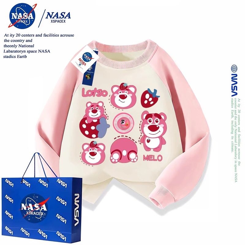 NASA女童轻拍发光草莓熊拼色加绒小宝宝卫衣冬装亮灯加厚上衣儿童