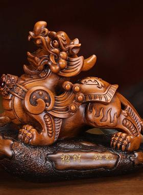 招财貔貅摆件仿木貔貅客厅店铺公司办公室装饰工艺品乔迁开业礼品
